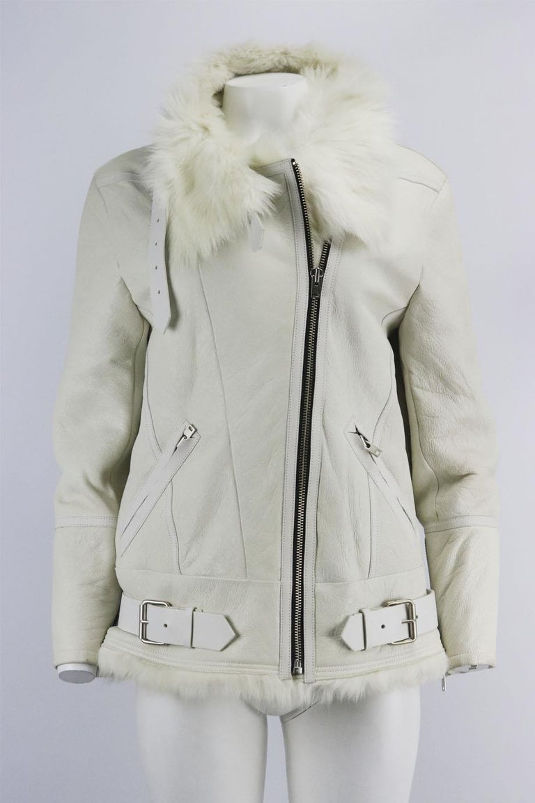 Iro Shearling Lined Leather Biker Jacket Fr 36 Uk 8 For Sale at 1stDibs