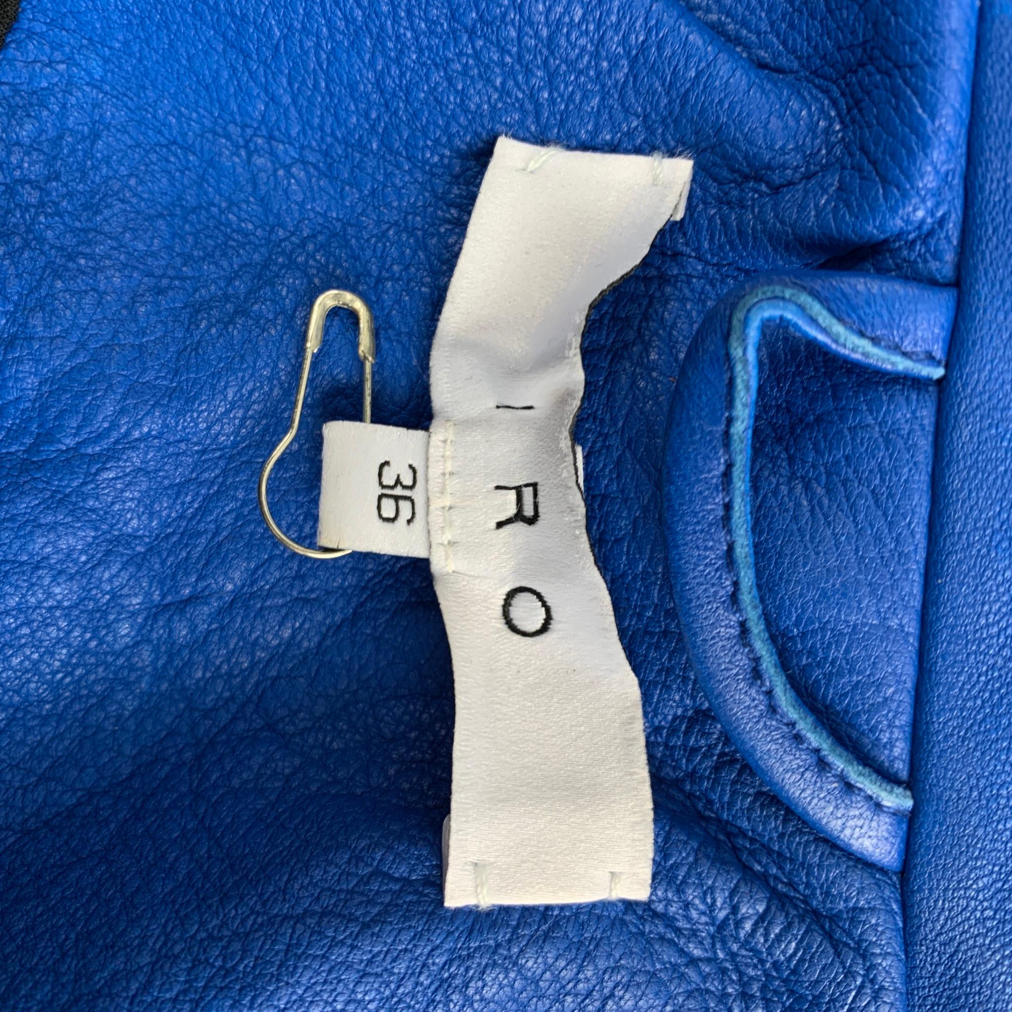 IRO Size 0 Blue Leather Lamb Skin Motorcycle Jacket In Good Condition In San Francisco, CA