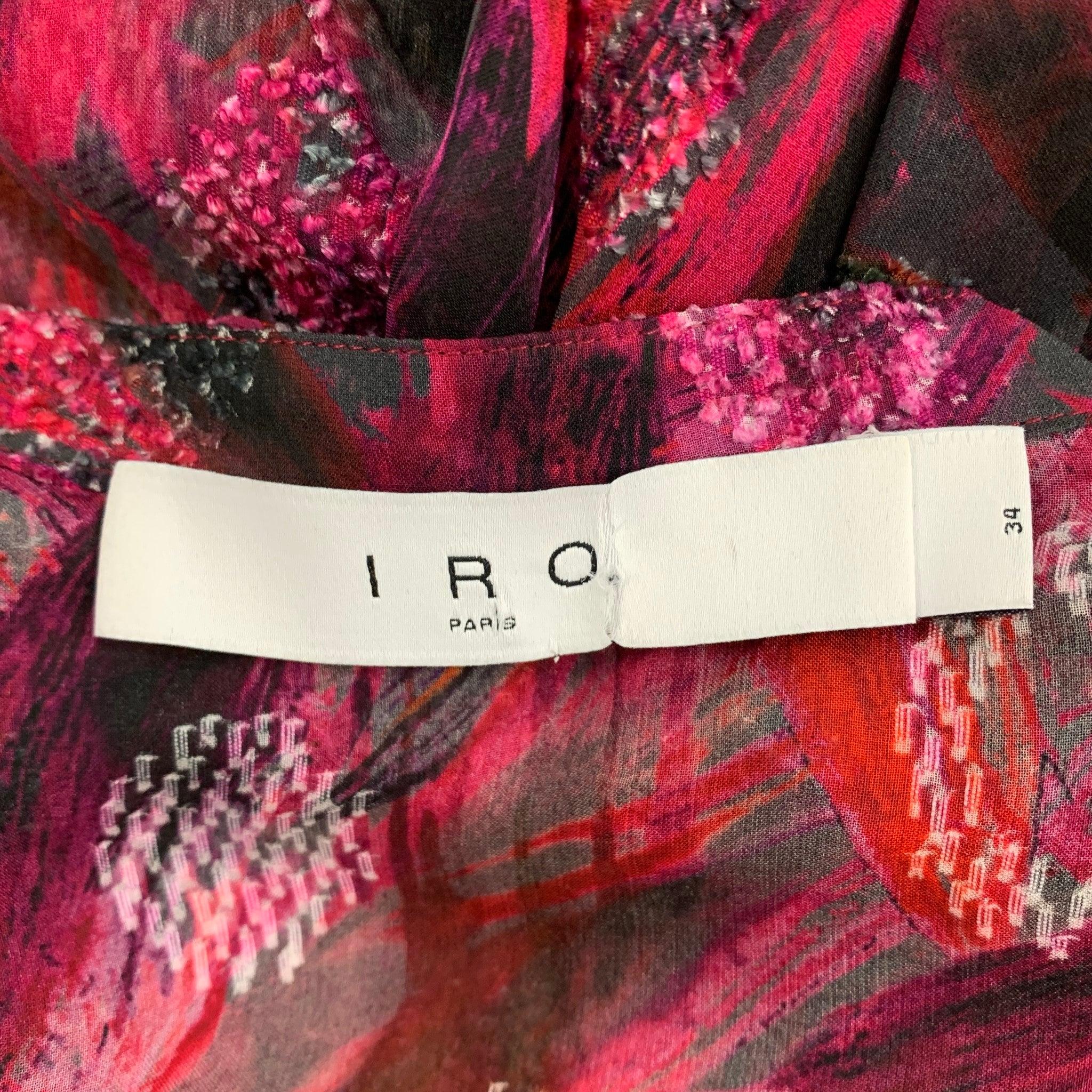 IRO Size 0 Red Black Silk Viscose Textured Oversized Casual Top For Sale 2