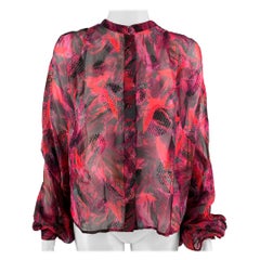 IRO Size 0 Red Black Silk Viscose Textured Oversized Casual Top