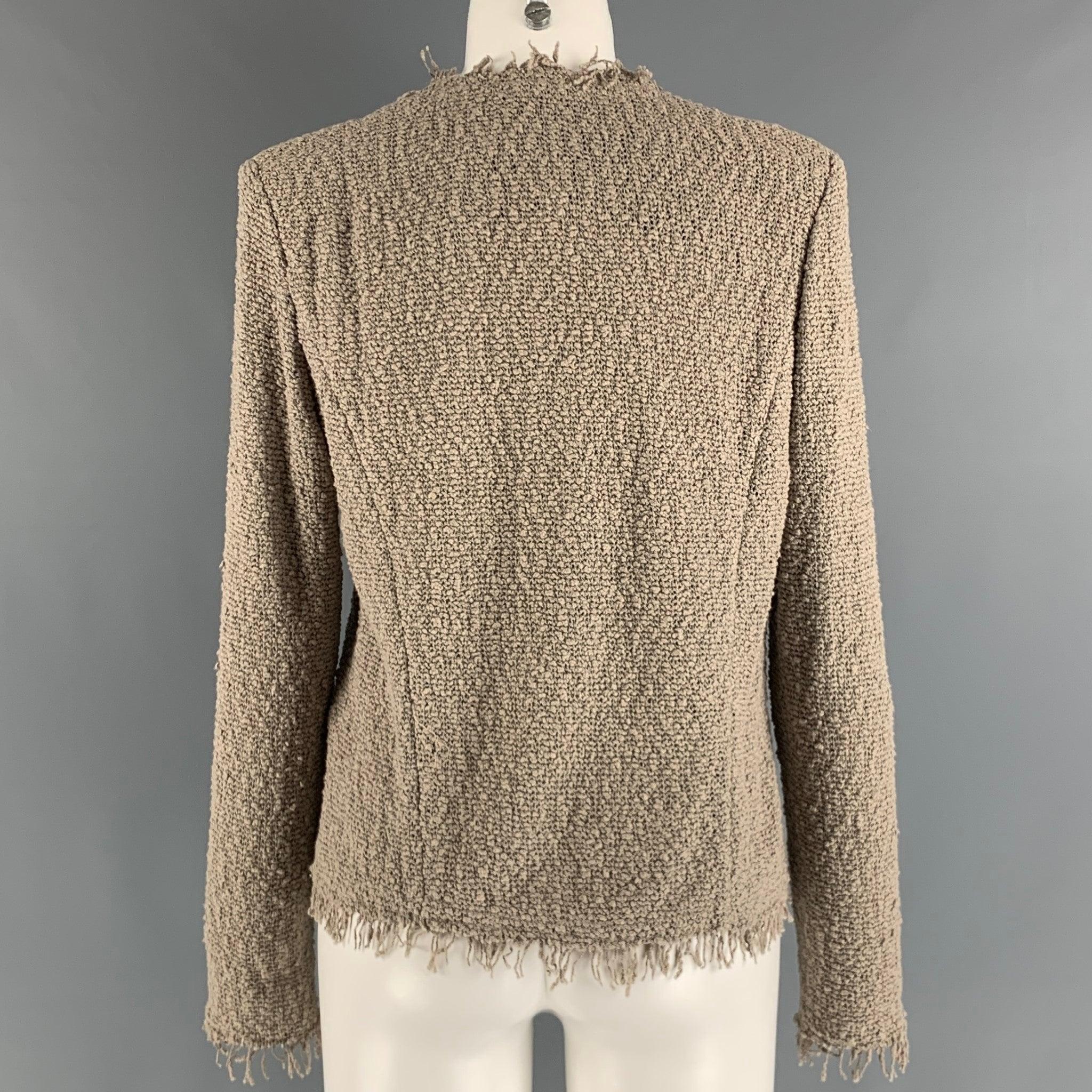 IRO Size 2 Grey Taupe Cotton Polyamide Textured Open Front Cardigan In Excellent Condition For Sale In San Francisco, CA