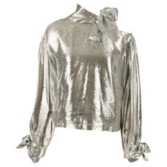IRO Size 2 Silver Silk Blend Metallic One Shoulder Dress Top