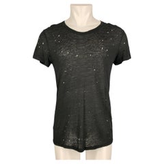 T-shirt à col rond IRO en lin vieilli, noir, taille 36