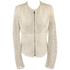 IRO Size 4 White Cotton Star Lace Leather Trim Jacket