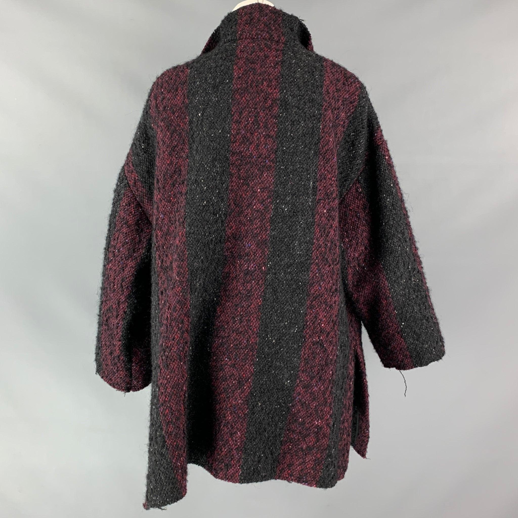 Women's IRO Size 6 Black & Burgundy Stripe Wool Blend Open Front Coat For Sale