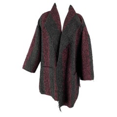 IRO Size 6 Black & Burgundy Stripe Wool Blend Open Front Coat
