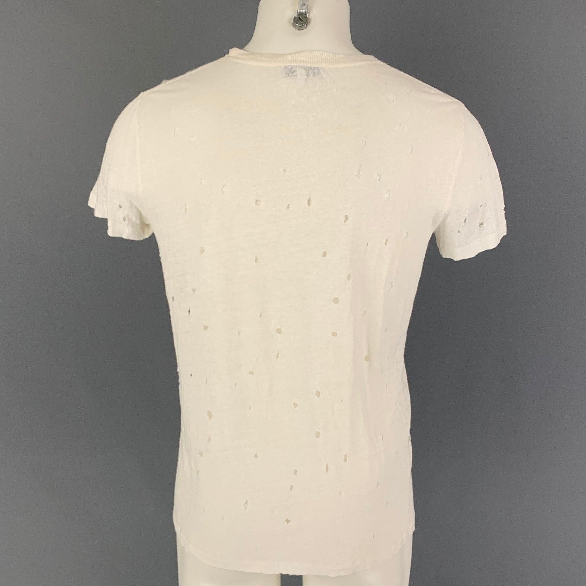 IRO T-shirt col ras du cou en lin blanc vieilli taille M Bon état - En vente à San Francisco, CA