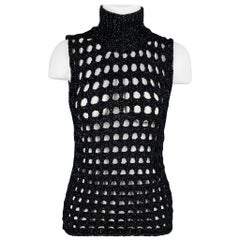IRO Size S Black Blue Knitted Cotton Blend Turtle Neck Vest