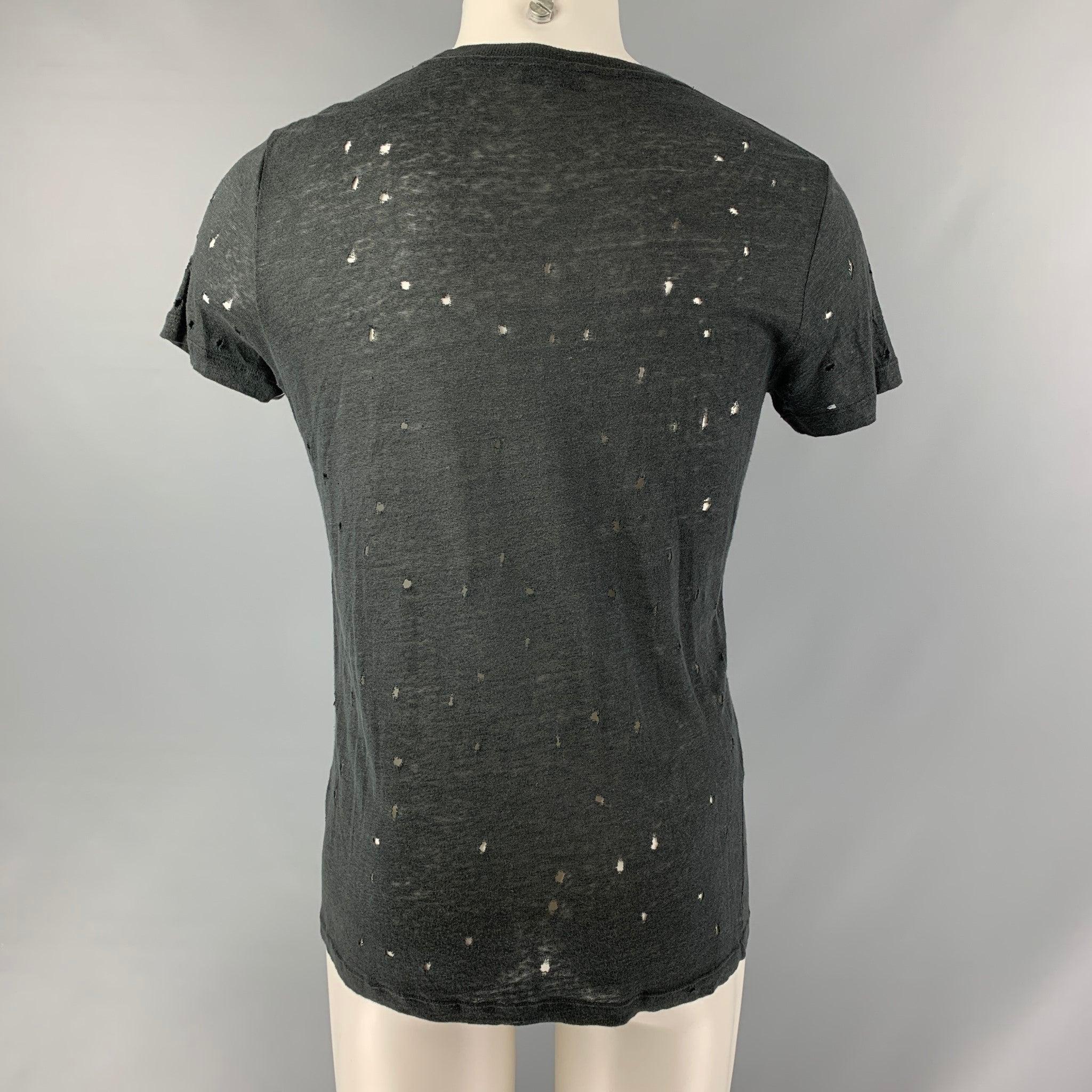 IRO Size S Black Distressed Linen Crew-Neck T-shirt In Good Condition For Sale In San Francisco, CA