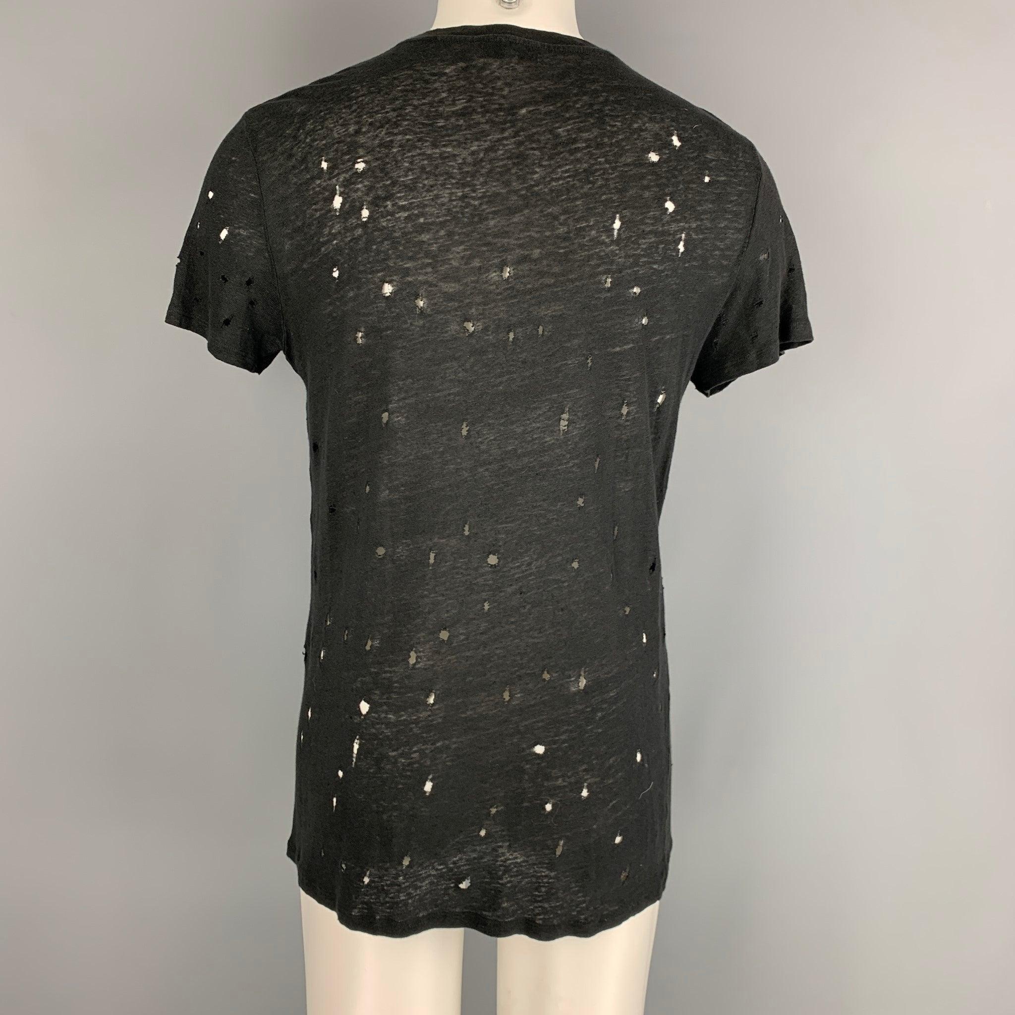 IRO Size S Black Distressed Linen Crew-Neck T-shirt In Good Condition For Sale In San Francisco, CA