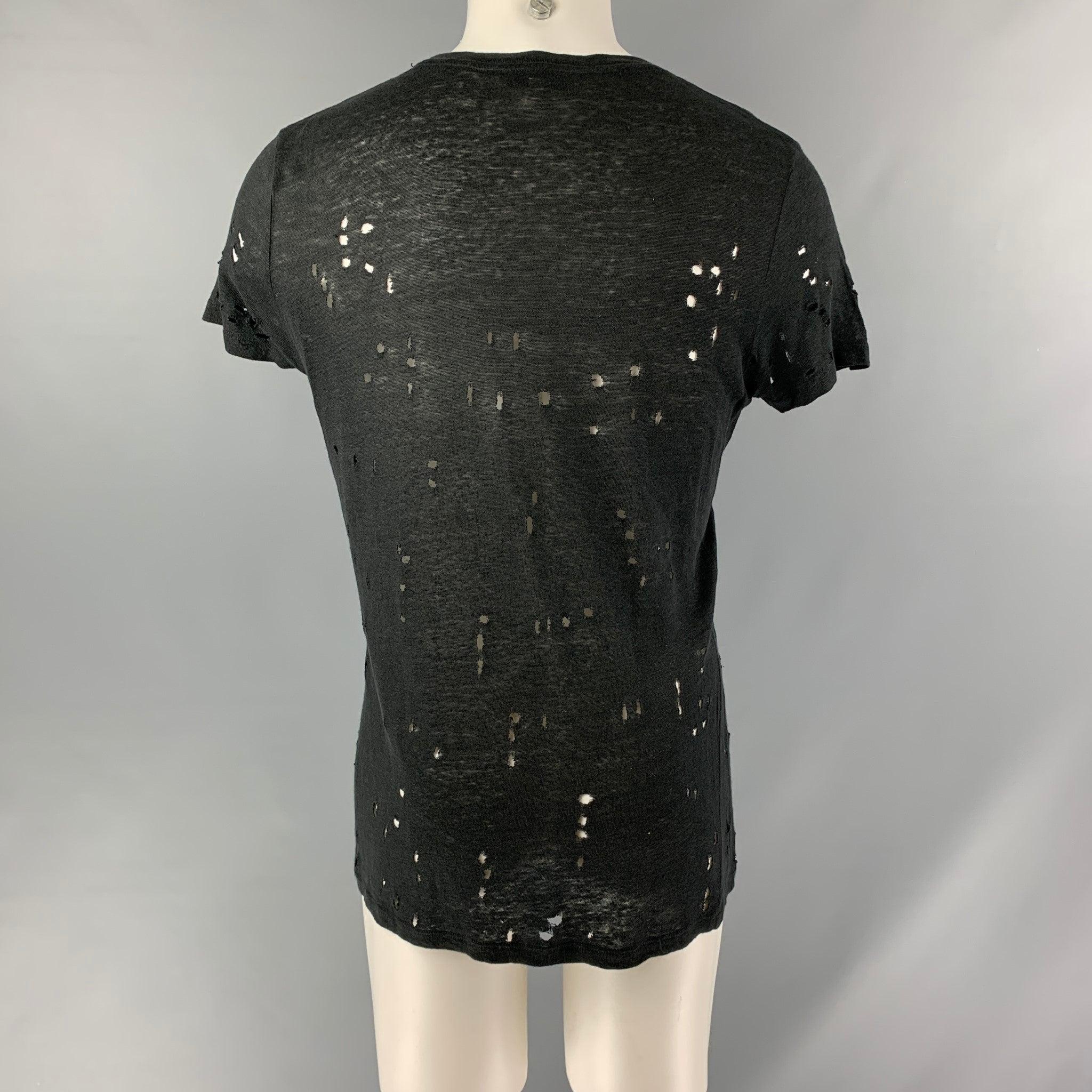 IRO Size S Black Distressed Linen Crew-Neck T-shirt In Good Condition In San Francisco, CA