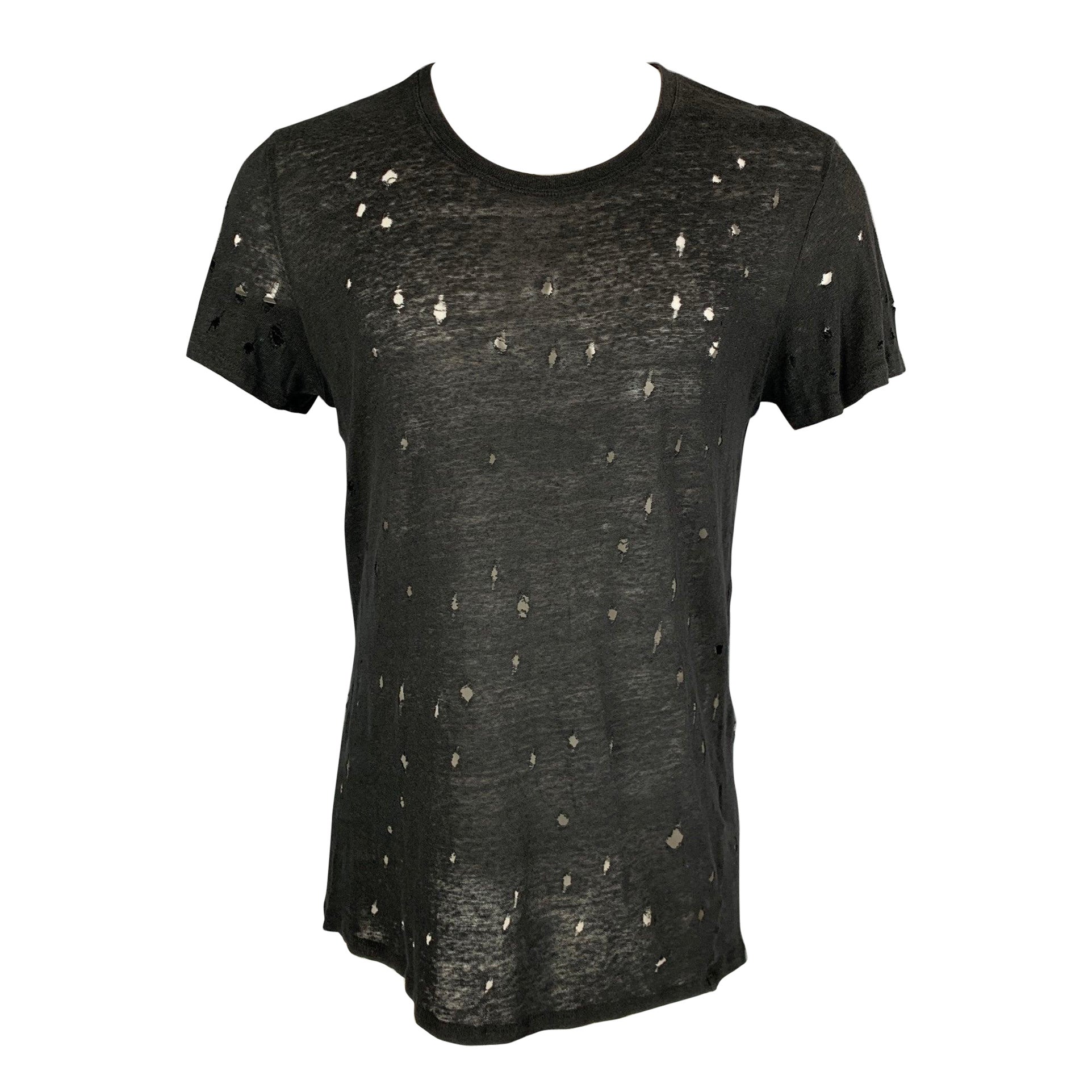 IRO T-Shirt mit Rundhalsausschnitt aus schwarzem Leinen in Größe S