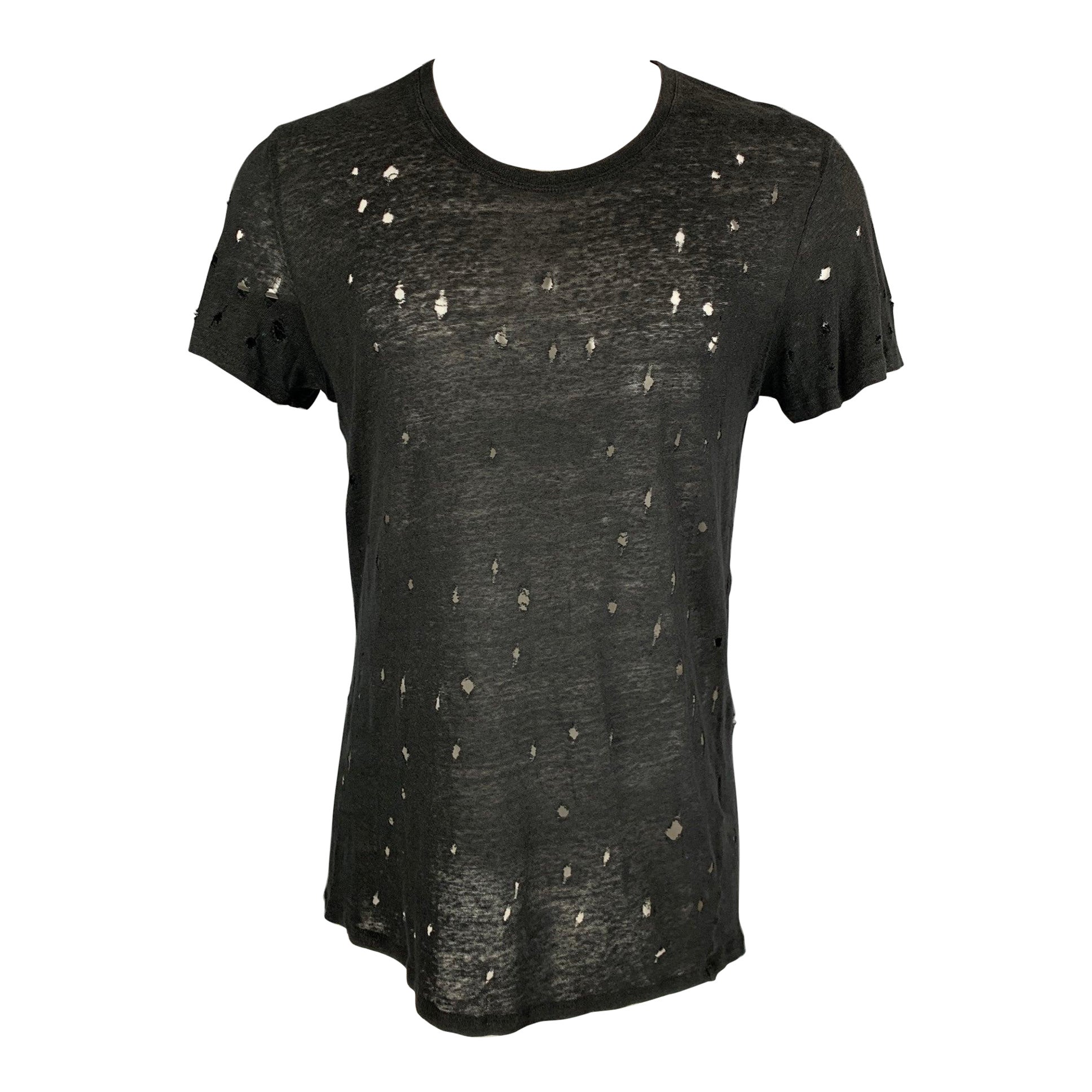IRO T-Shirt mit Rundhalsausschnitt aus schwarzem Leinen in Größe S