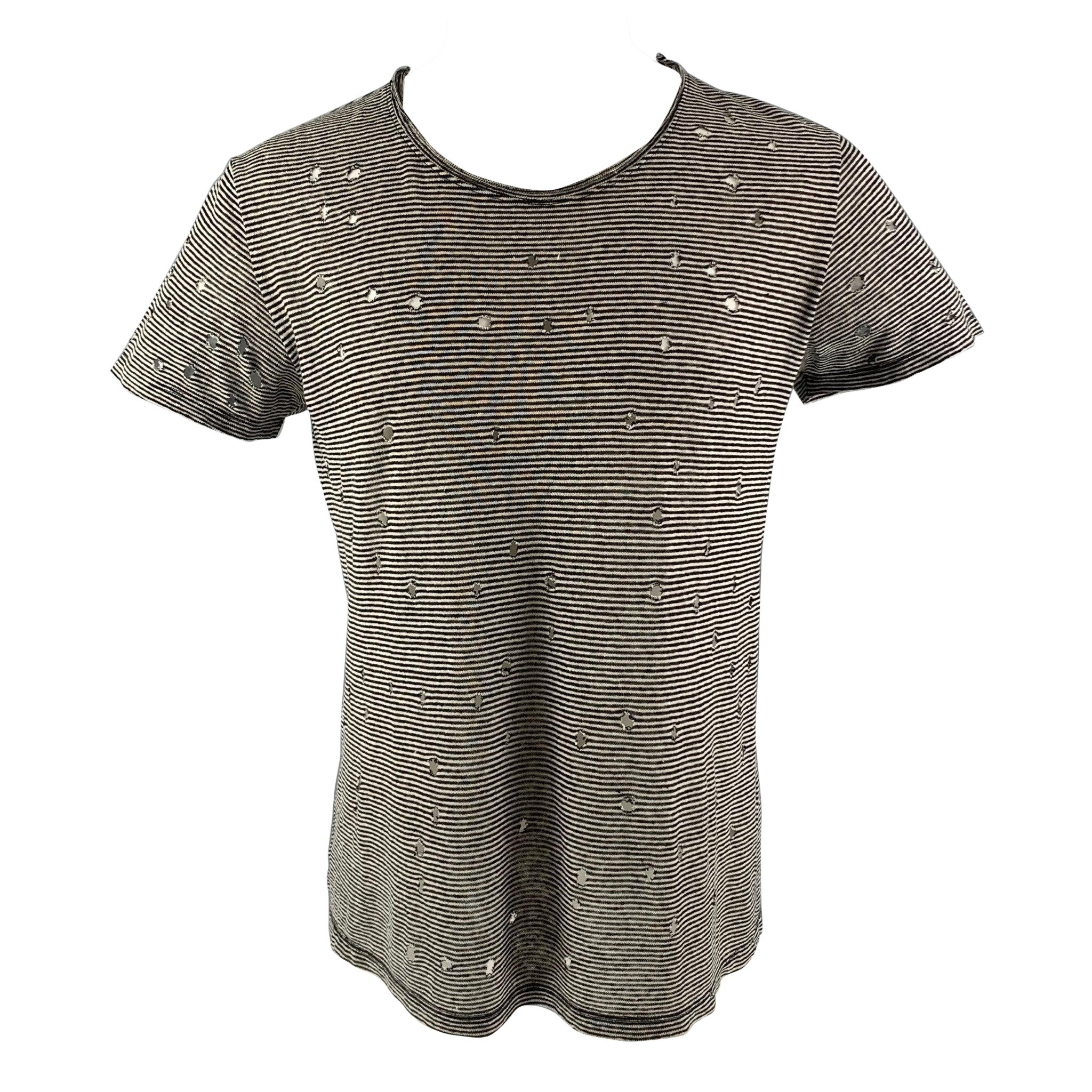 IRO T-shirt col ras du cou en lin à rayures noires et blanches
