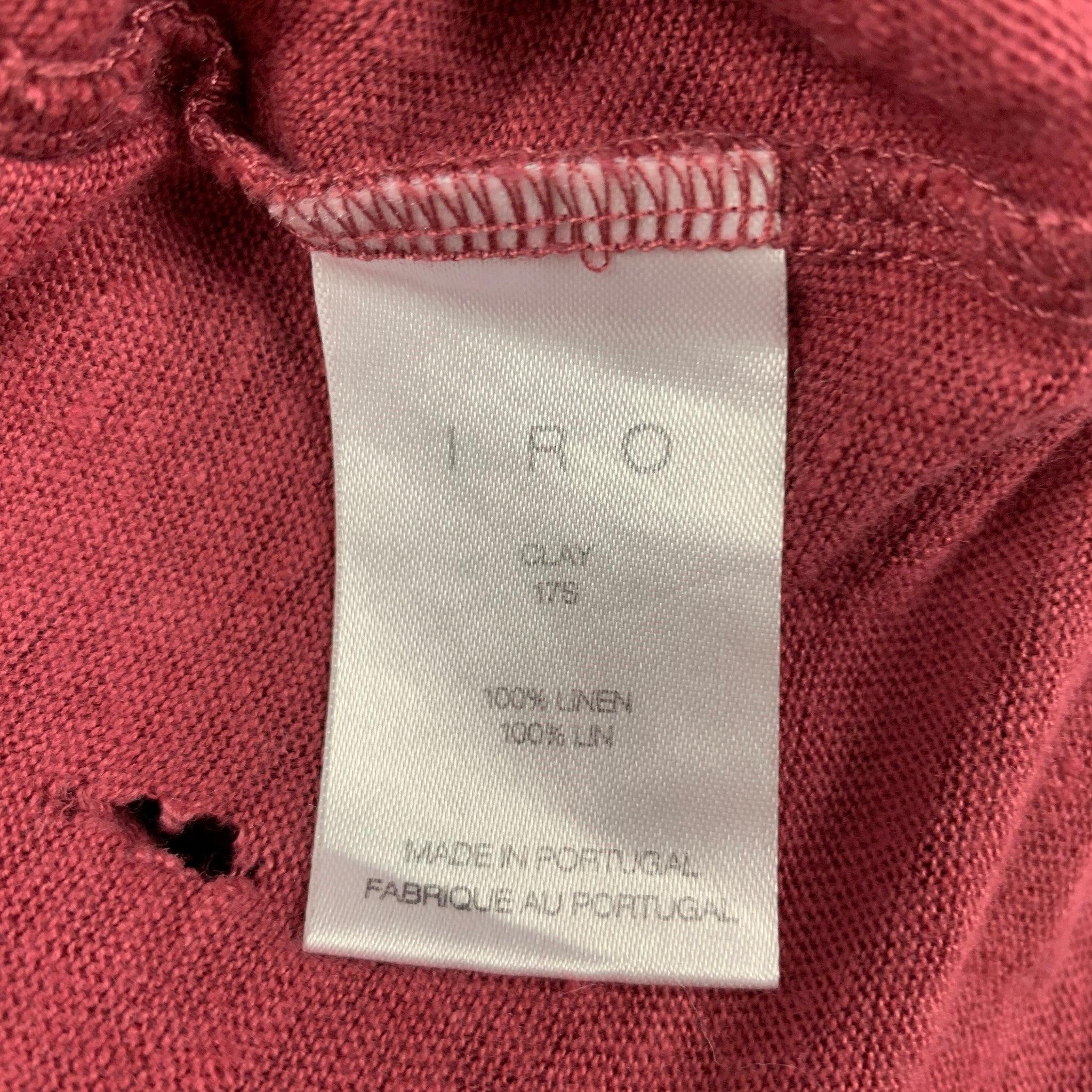 IRO Size S Burgundy Distressed Linen Crew-Neck Clay T-shirt Pour hommes en vente