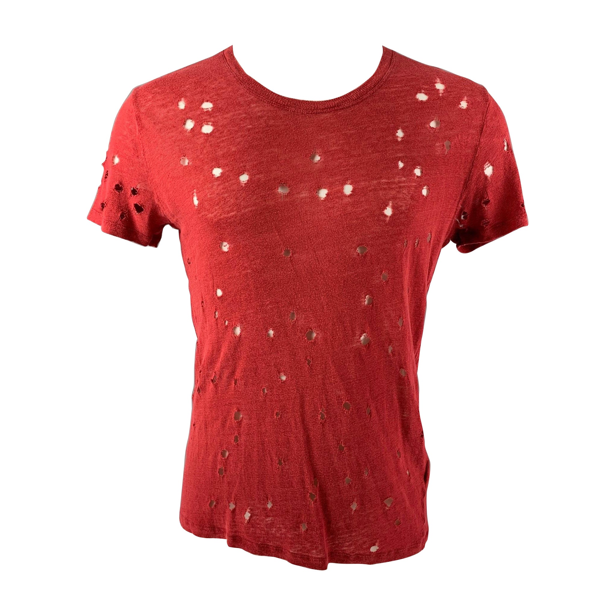 Camiseta de cuello redondo de lino burdeos envejecido de la talla S de IRO