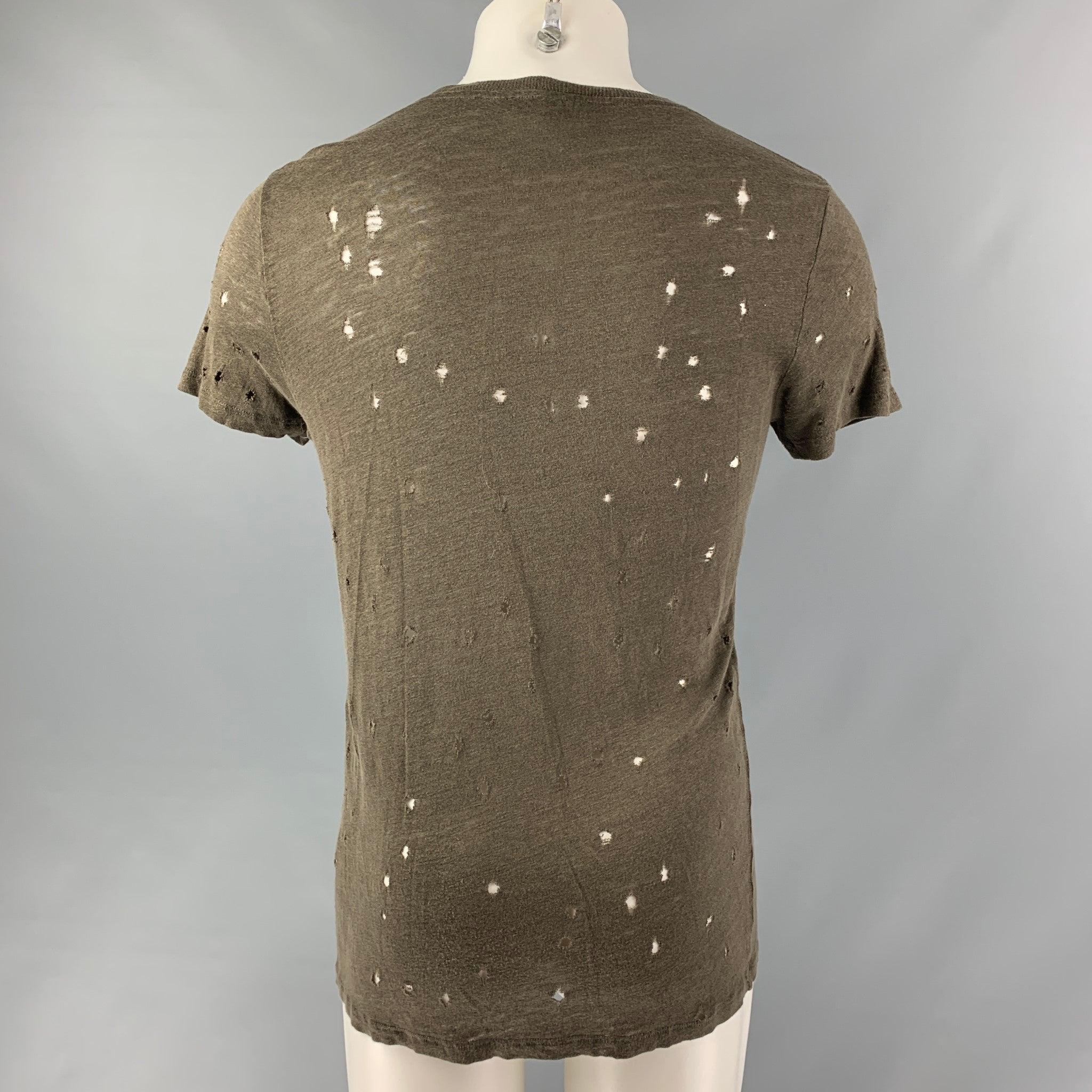 IRO Taille S T-shirt à col ras du cou en lin vieilli gris foncé Bon état - En vente à San Francisco, CA