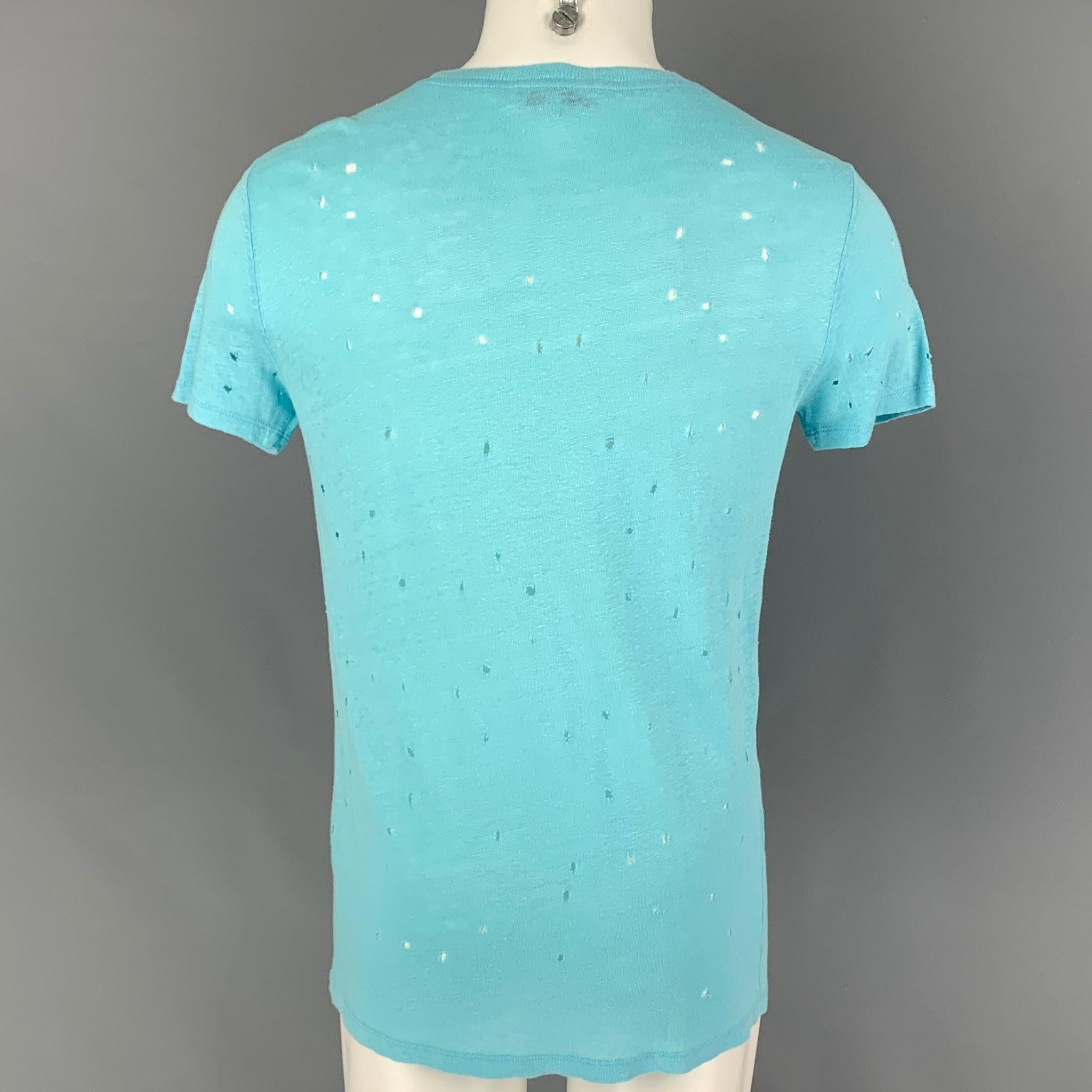 IRO Taille S T-shirt col ras du cou en lin vieilli bleu clair Bon état - En vente à San Francisco, CA