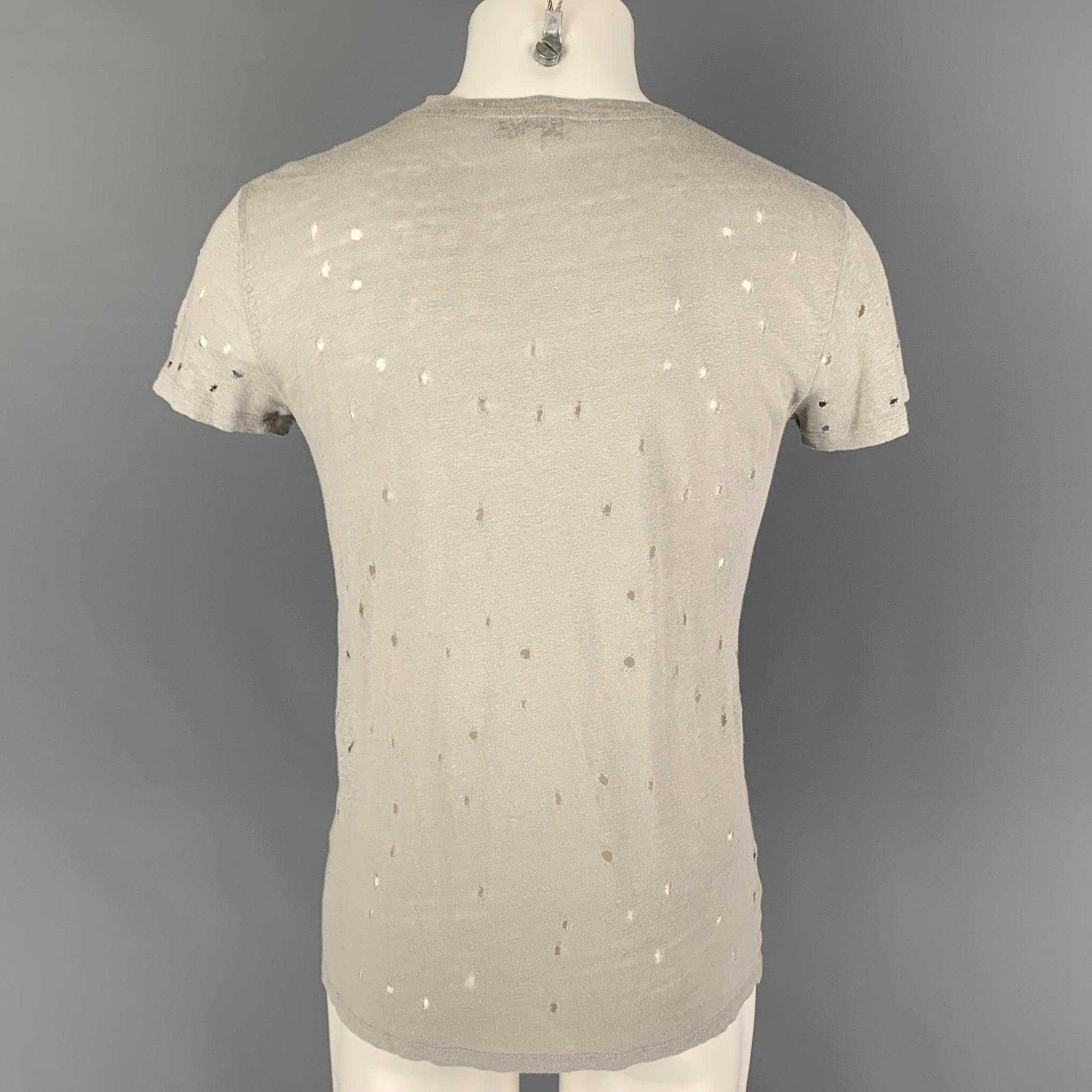 IRO Größe S Hellgrau Distressed Leinen Rundhalsausschnitt Lehm T-Shirt im Zustand „Gut“ im Angebot in San Francisco, CA
