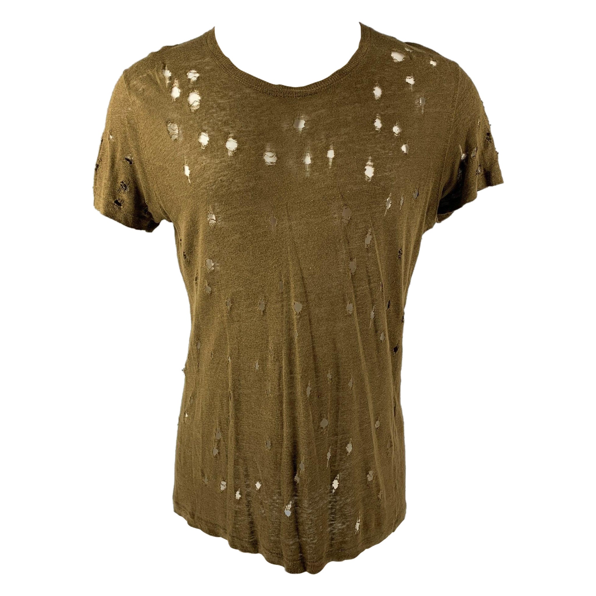 IRO T-shirt à col ras du cou en lin vieilli olive taille S
