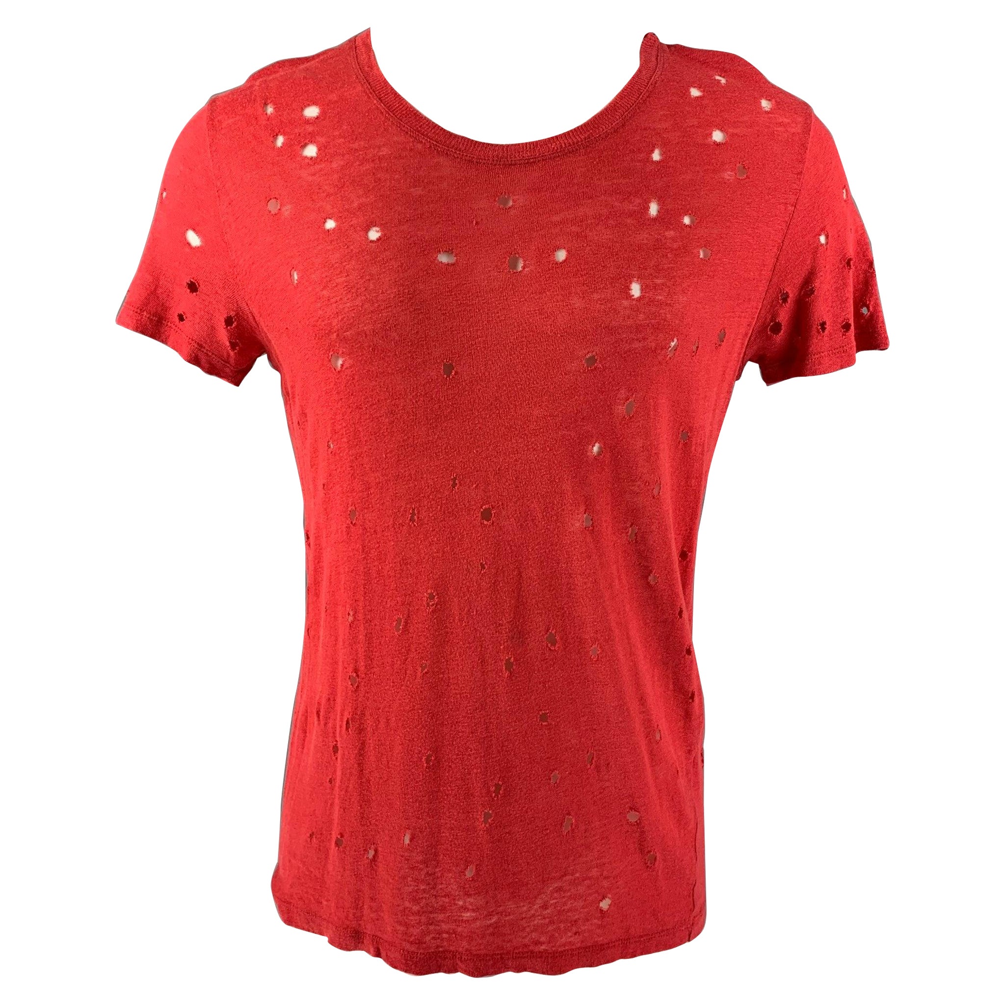 Camiseta de cuello redondo de lino rojo desgastado IRO Talla S