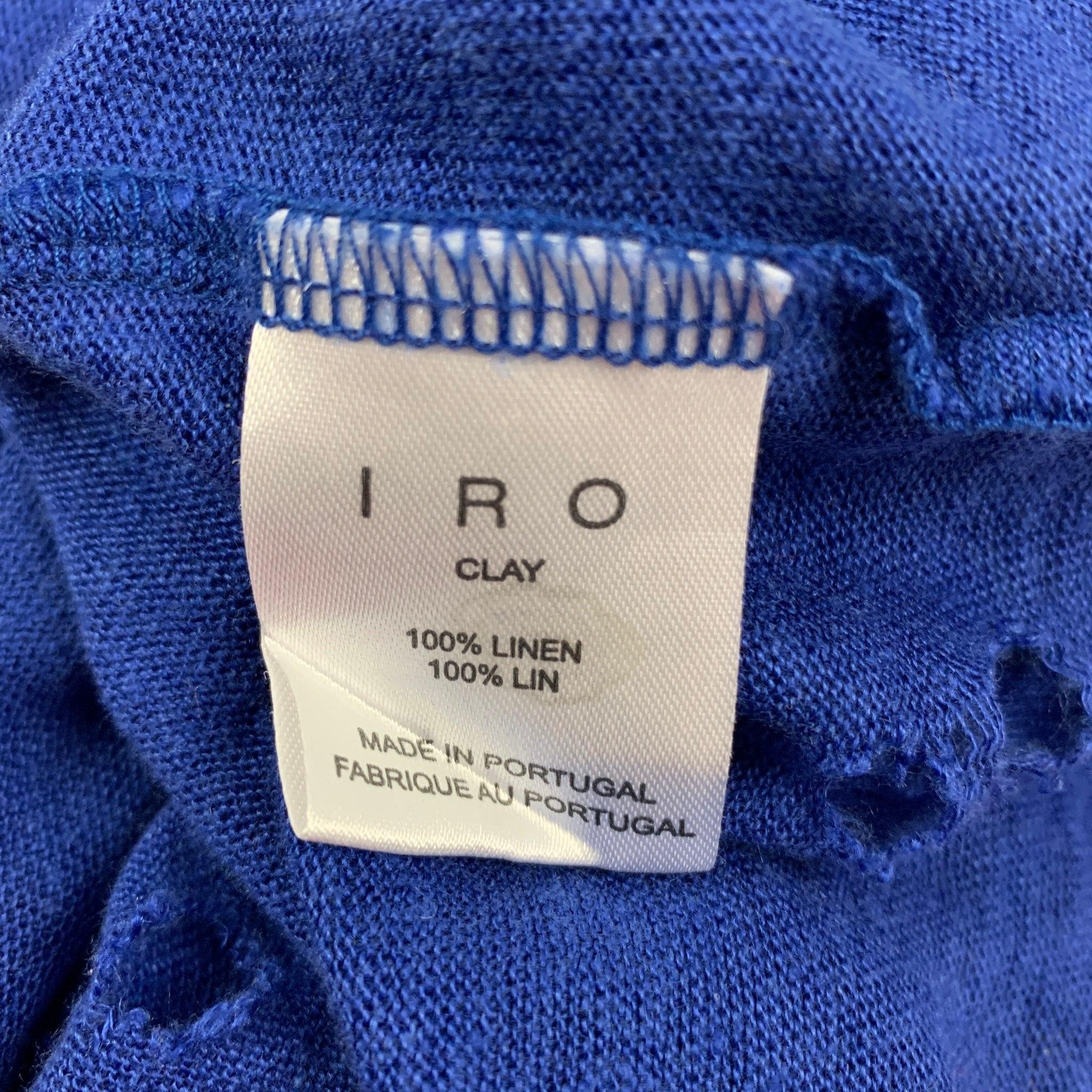 Men's IRO Size S Royal Blue Distressed Linen Crew-Neck Clay T-shirt For Sale