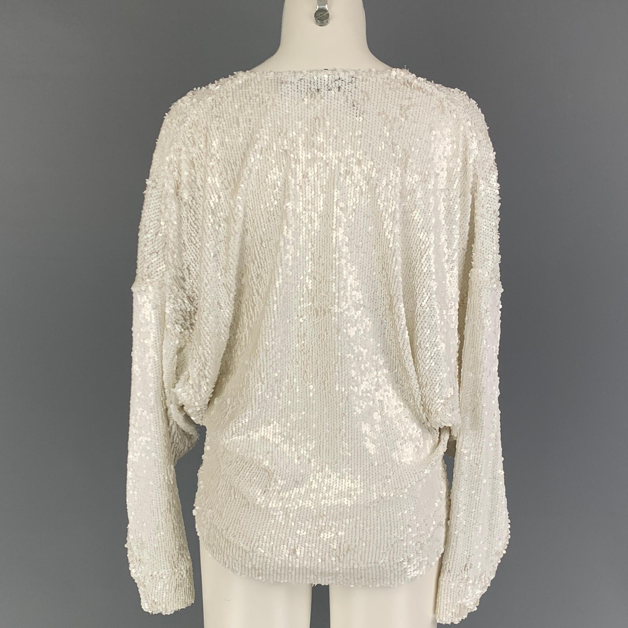 IRO Size S White Nylon Sequined V-Neck Dress Top In Good Condition In San Francisco, CA