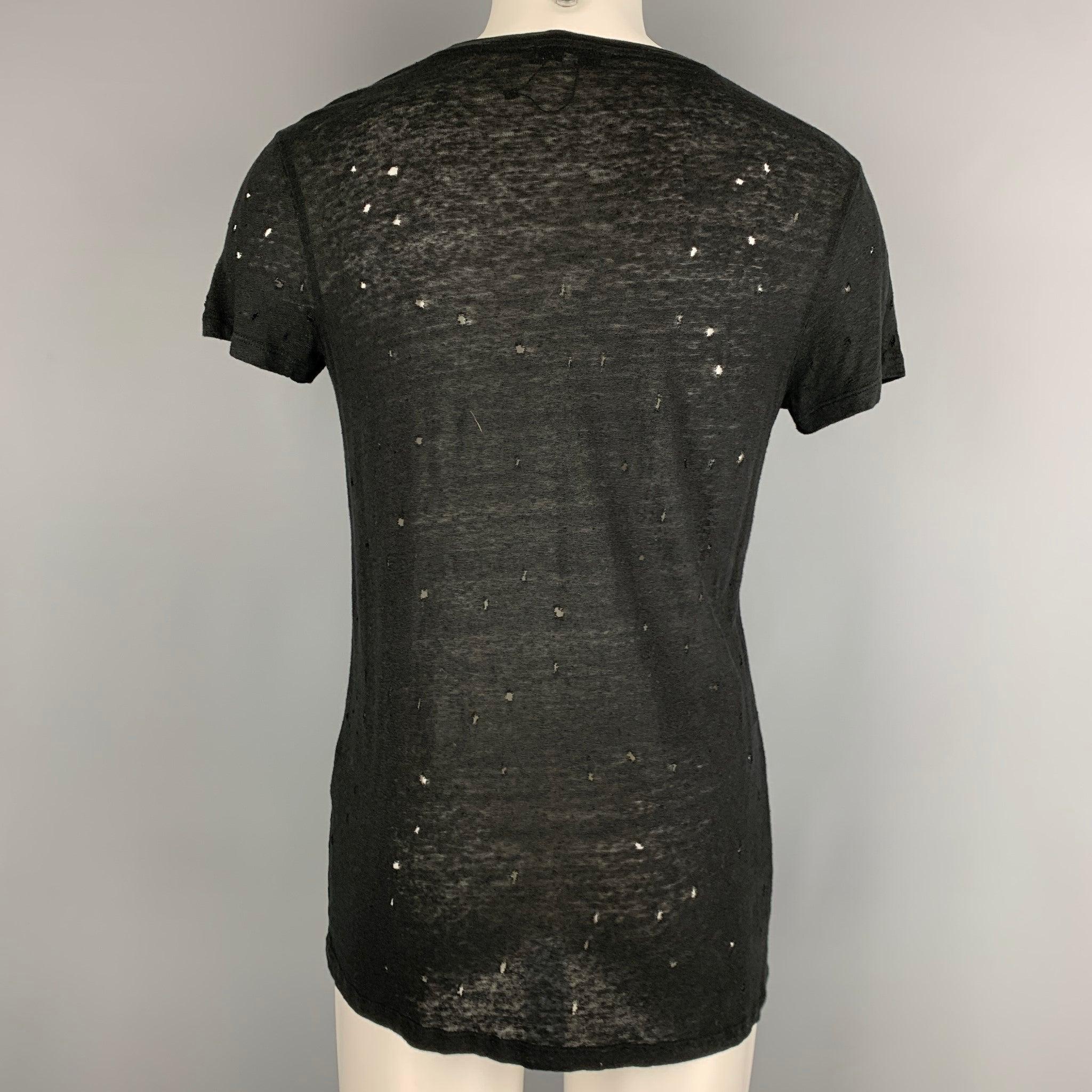 IRO Size XS Black Distressed Linen Crew-Neck T-shirt In Good Condition For Sale In San Francisco, CA