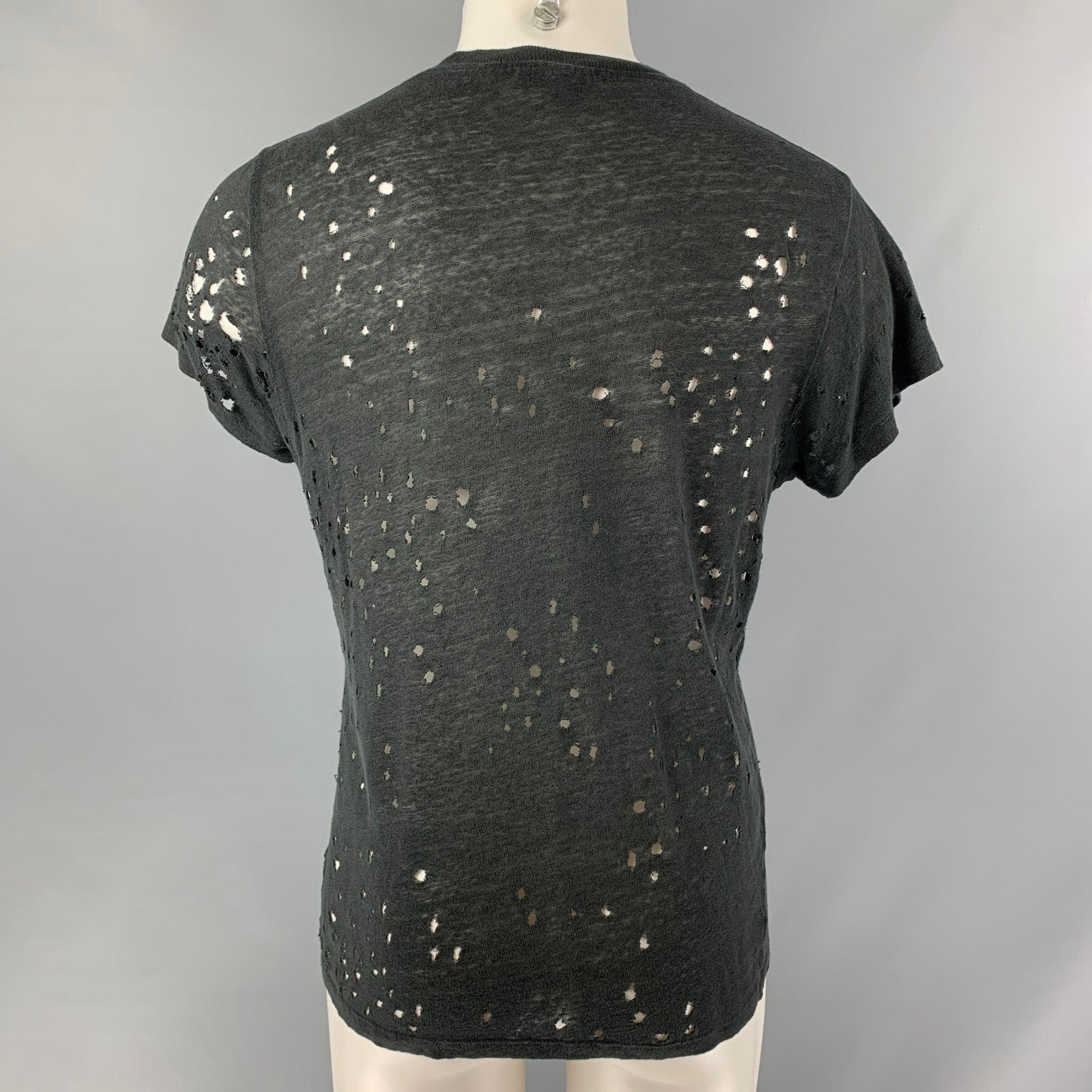 IRO Größe XS Schwarz Distressed Leinen T-Shirt mit Rundhalsausschnitt im Zustand „Gut“ im Angebot in San Francisco, CA