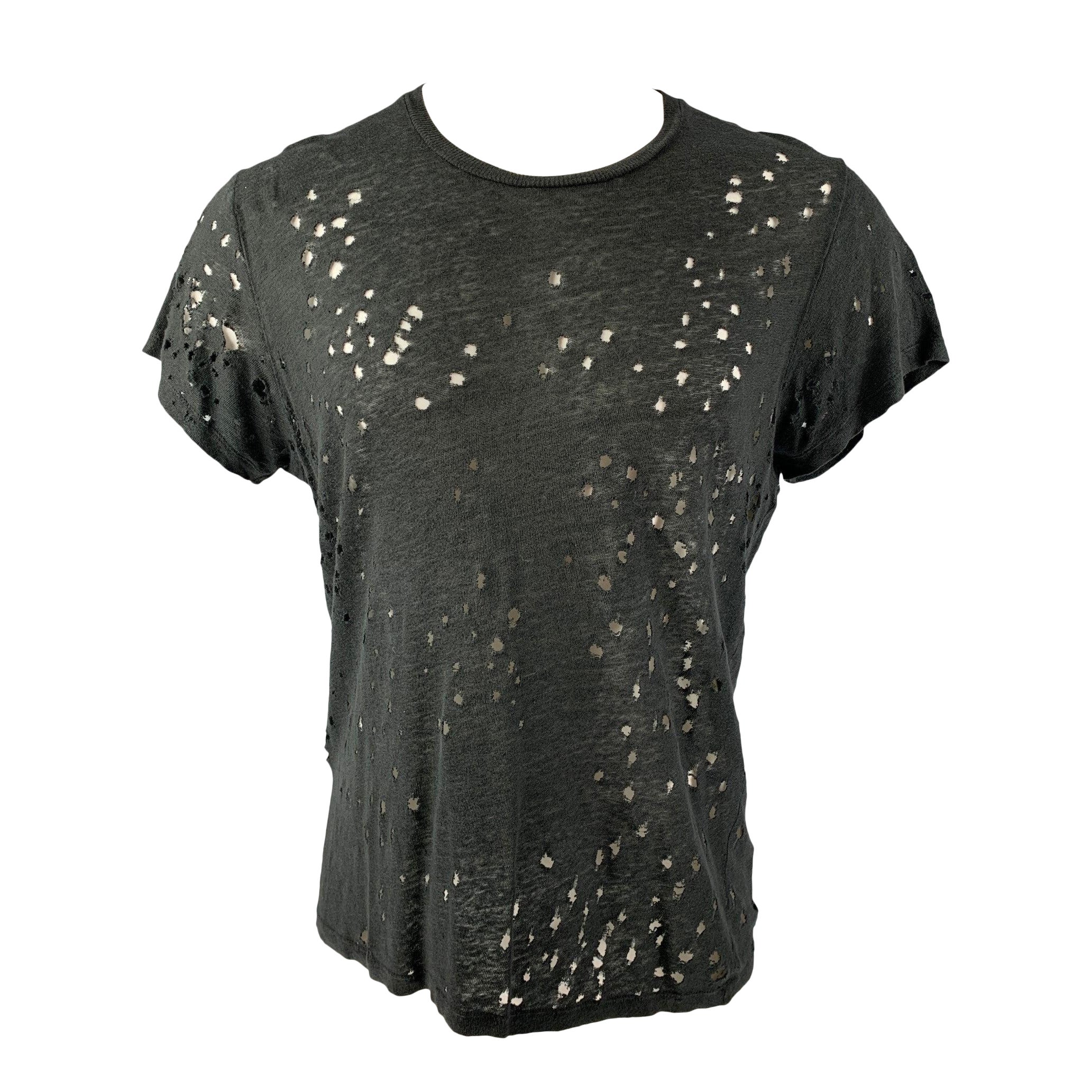 IRO Camiseta de cuello redondo de lino apenado negro talla XS