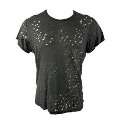 IRO Camiseta de cuello redondo de lino apenado negro talla XS