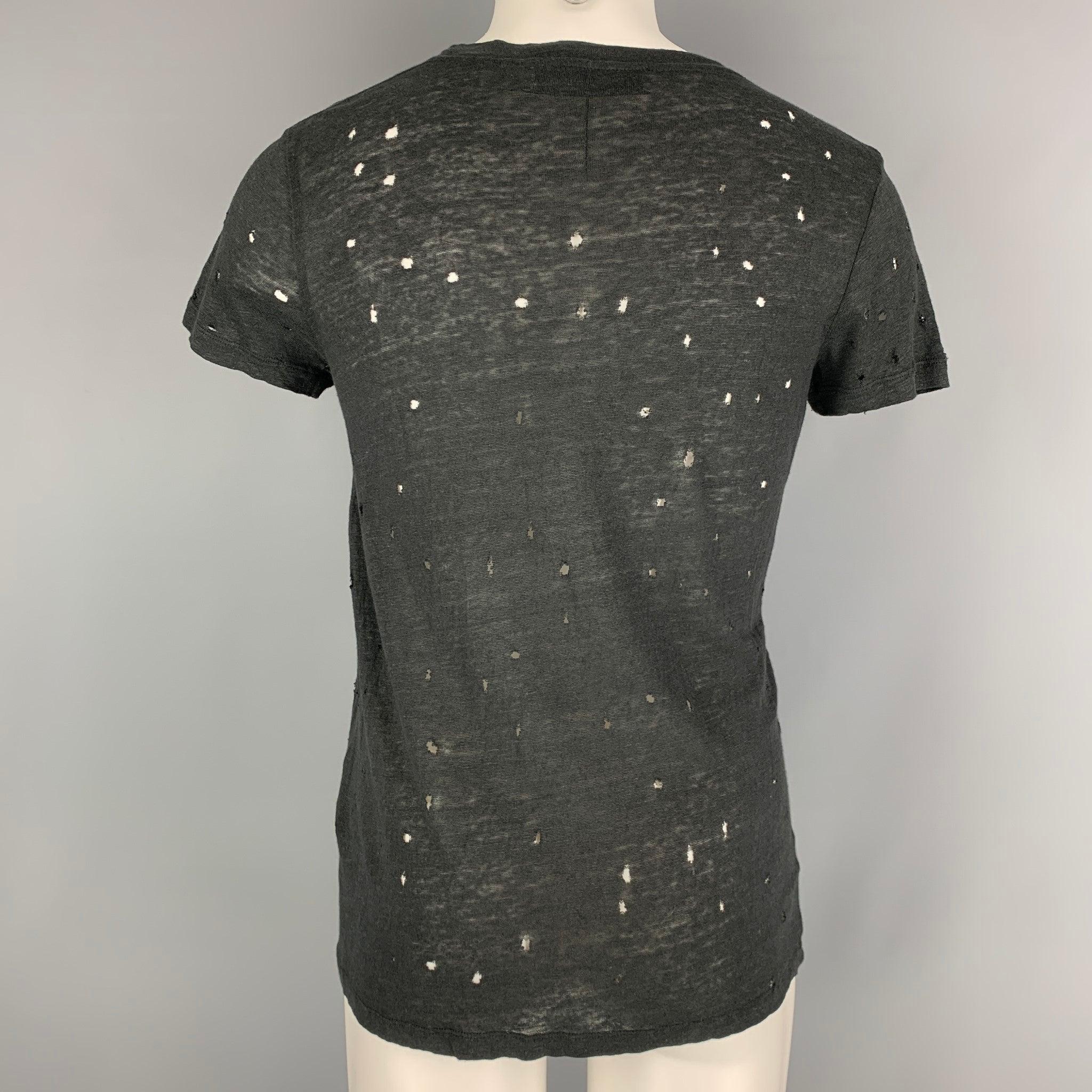 IRO Size XS Black Linen Distressed Crew-Neck T-shirt In Good Condition For Sale In San Francisco, CA