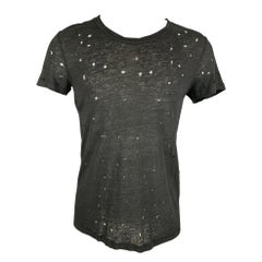 IRO Camiseta de cuello redondo de lino negro apenado talla XS
