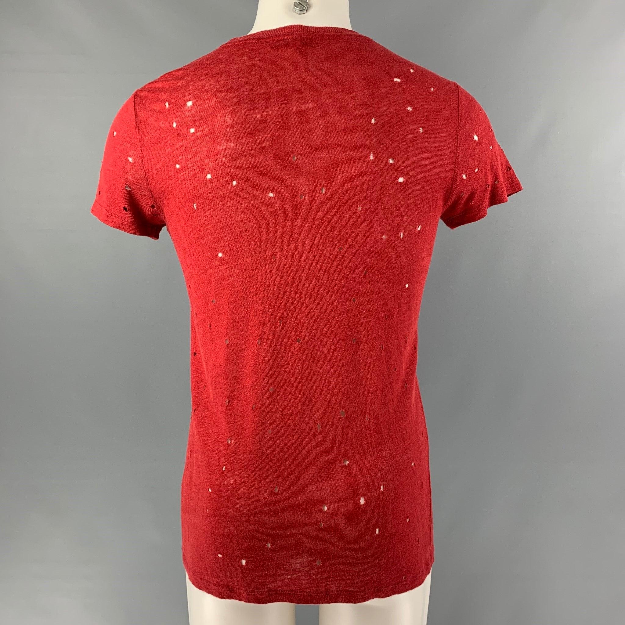 IRO Größe XS Ziegel Distressed Leinen Crew-Neck T-Shirt mit Rundhalsausschnitt im Zustand „Gut“ im Angebot in San Francisco, CA
