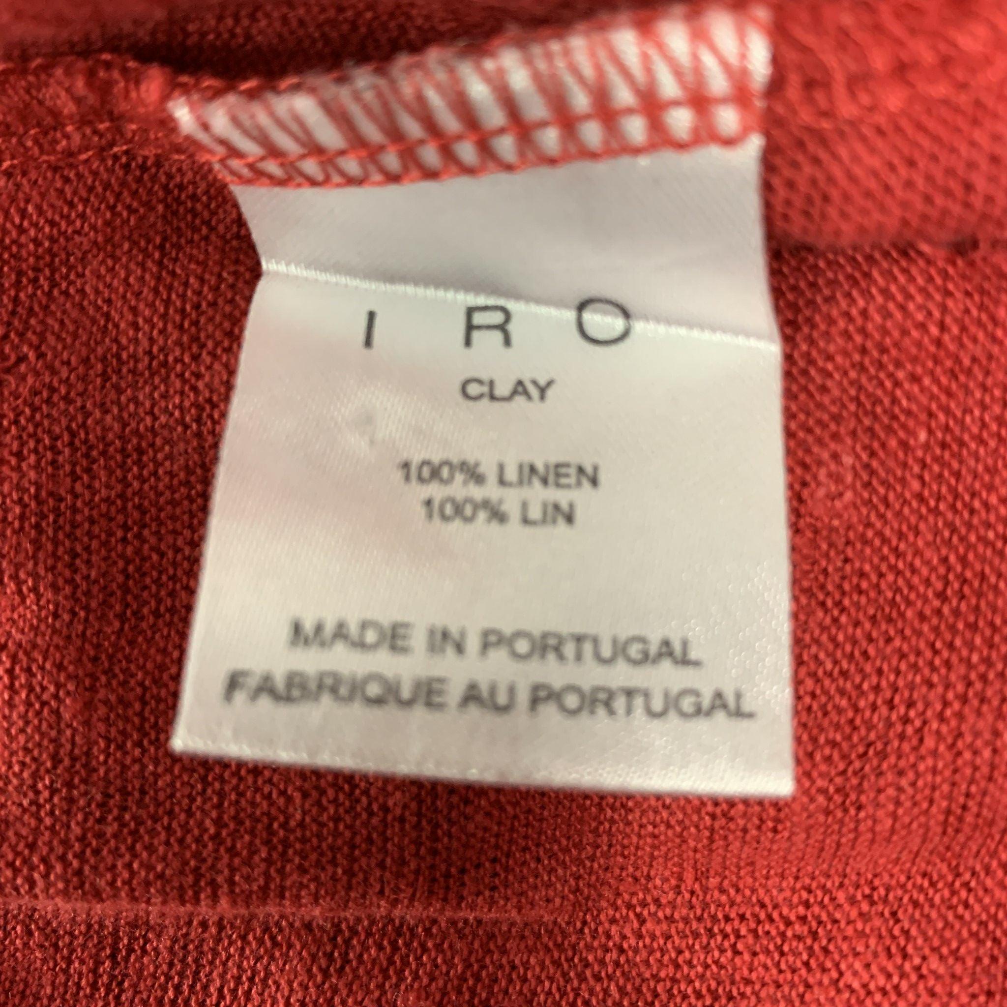 IRO Size XS Burgundy Distressed Linen Crew-Neck T-shirt For Sale 1