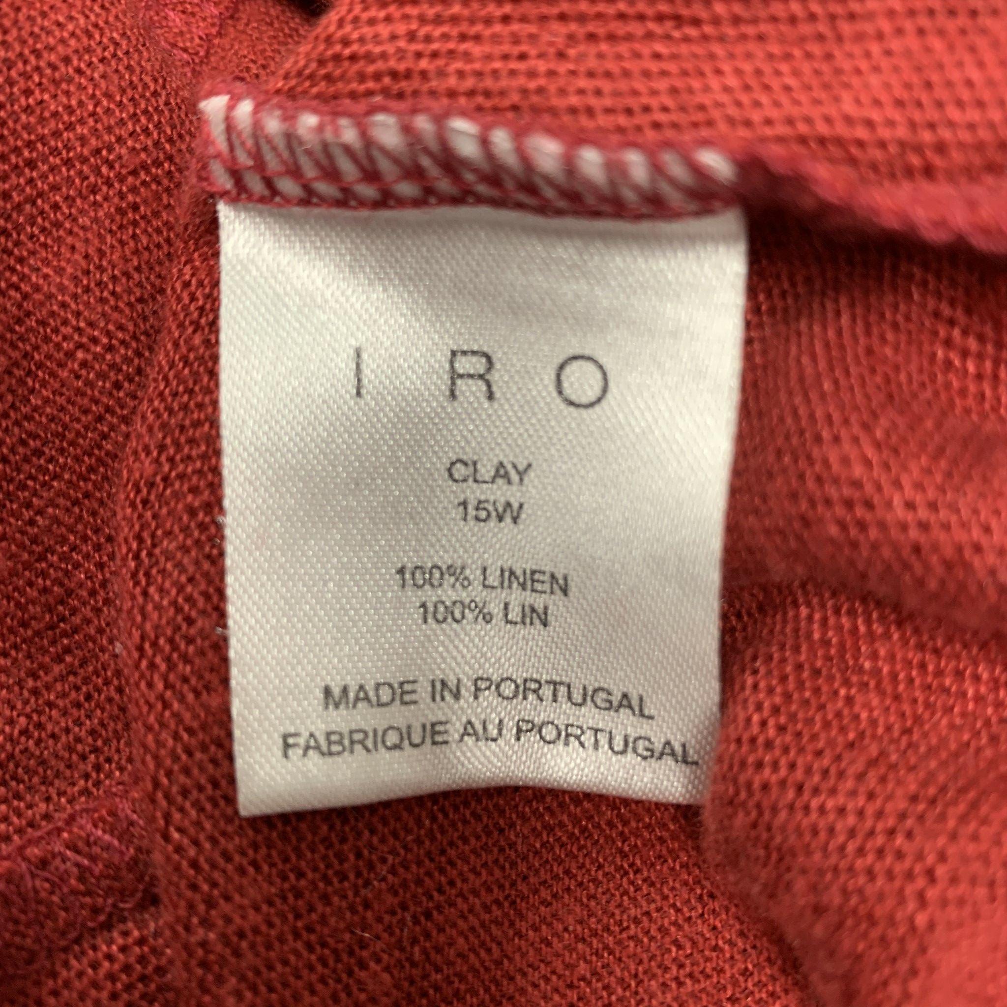 IRO Size XS Burgundy Distressed Linen Crew-Neck T-shirt For Sale 1