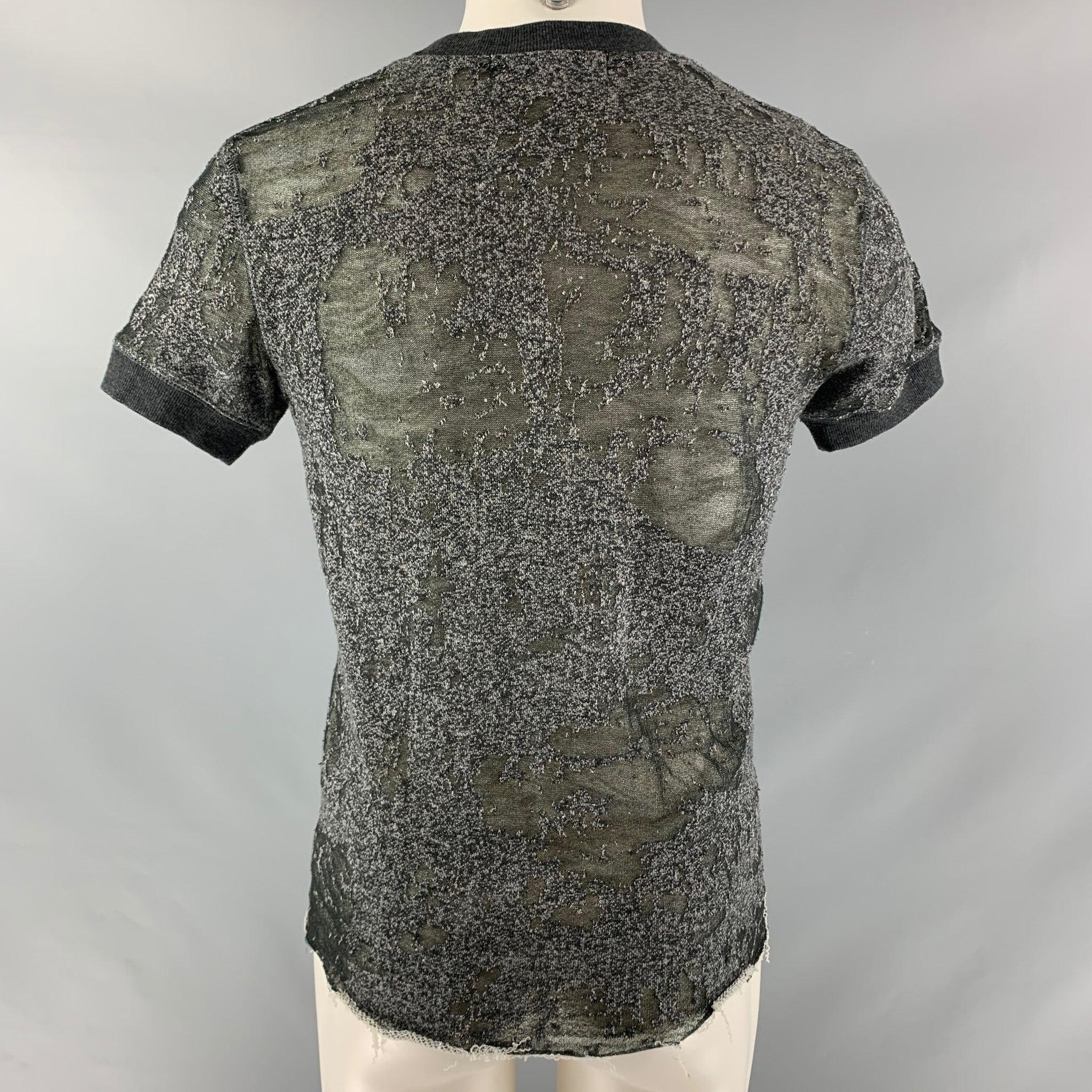IRO Size XS Dark Gray Distressed Cotton Blend Crew-Neck T-shirt In Excellent Condition For Sale In San Francisco, CA
