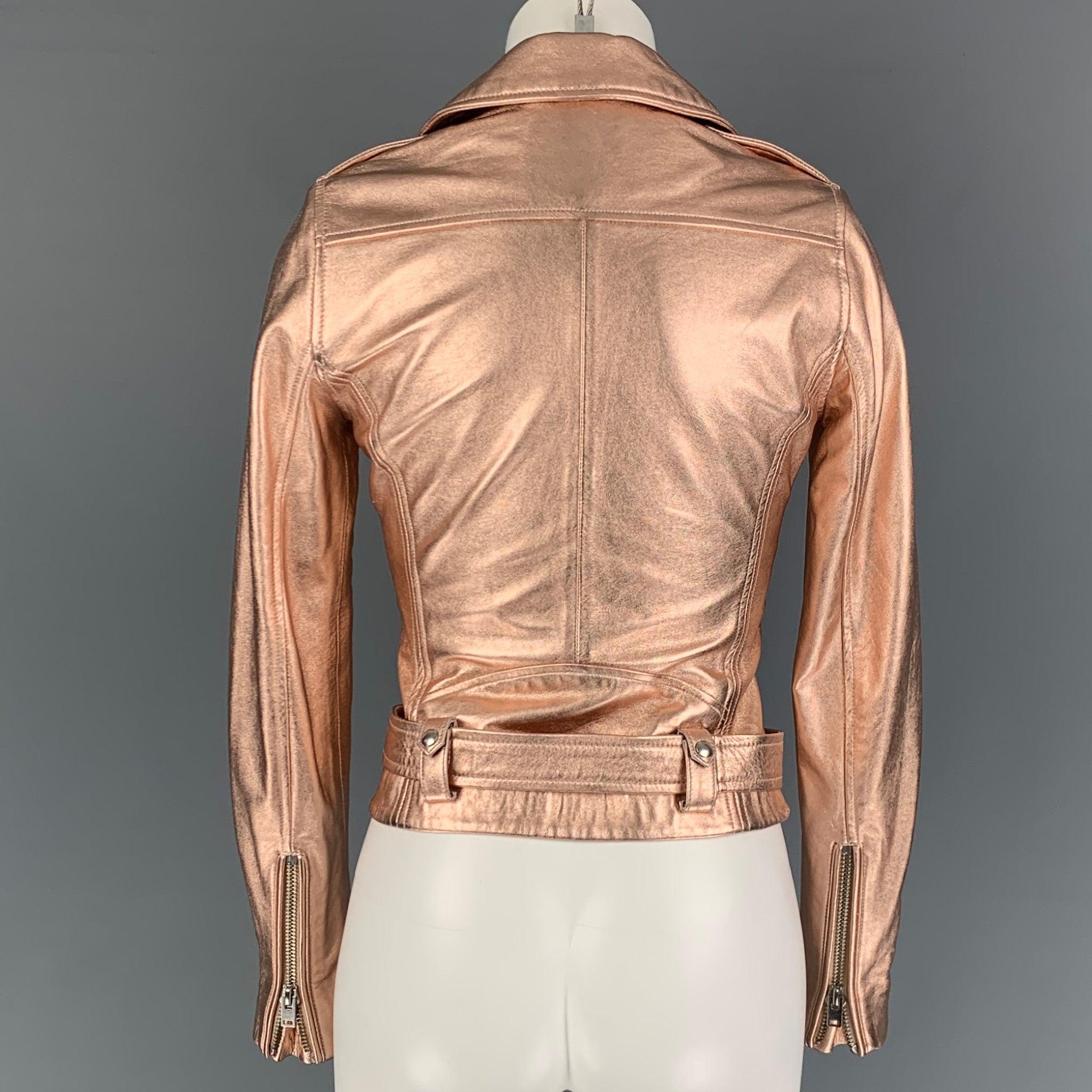 IRO Size XS Gold Leather Metallic Biker Jacket In Good Condition For Sale In San Francisco, CA