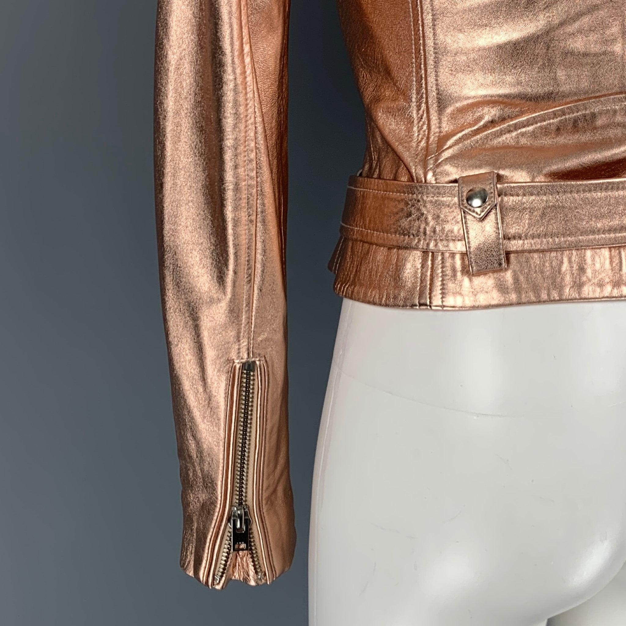 Women's IRO Size XS Gold Leather Metallic Biker Jacket For Sale