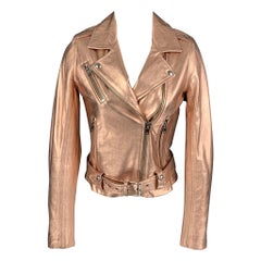IRO Taille XS Veste motard en cuir doré métallisé