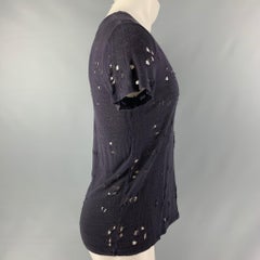 IRO Size XS Navy Distressed Linen Crew-Neck T-shirt