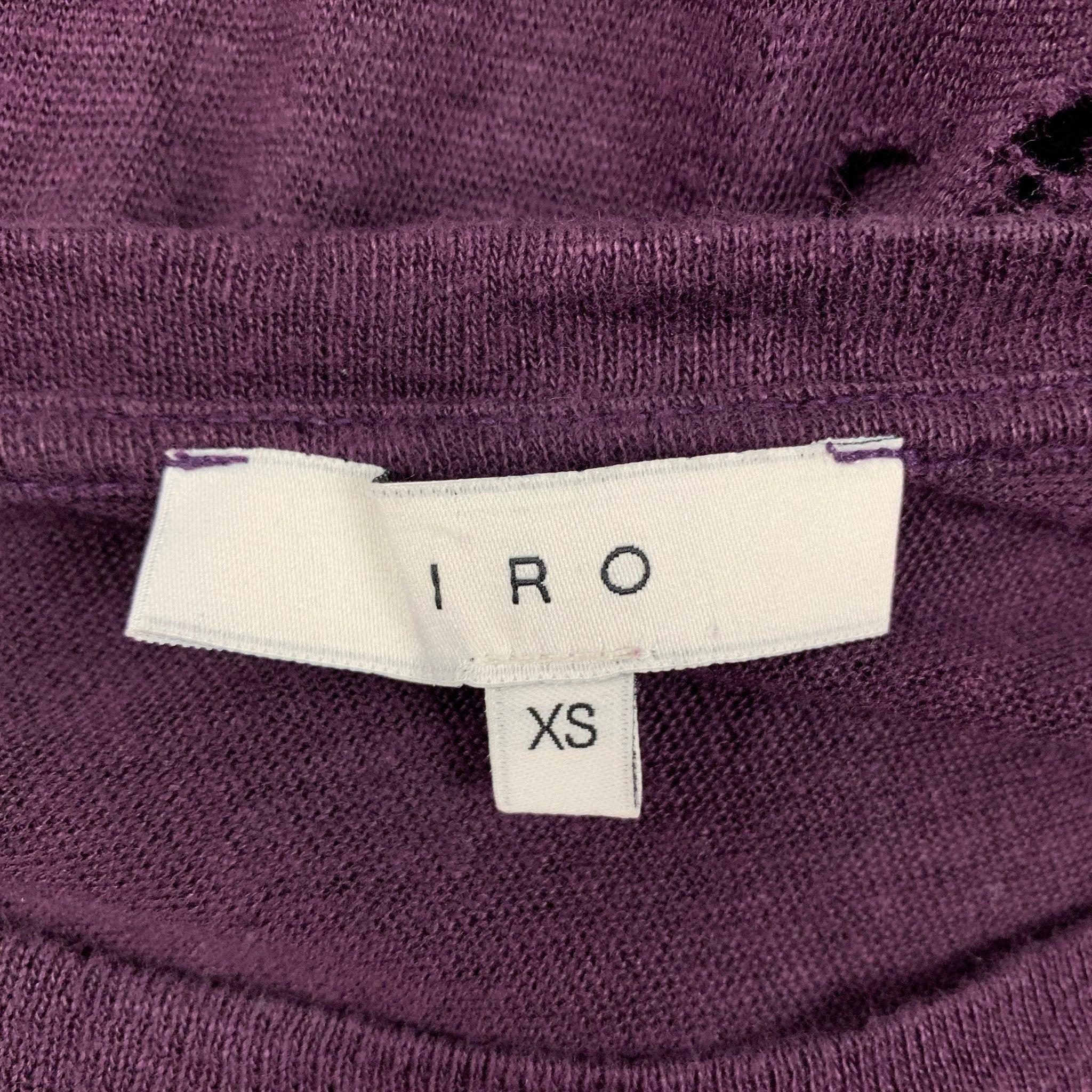 IRO Size XS Purple Distressed Linen Crew-Neck Clay T-shirt 1