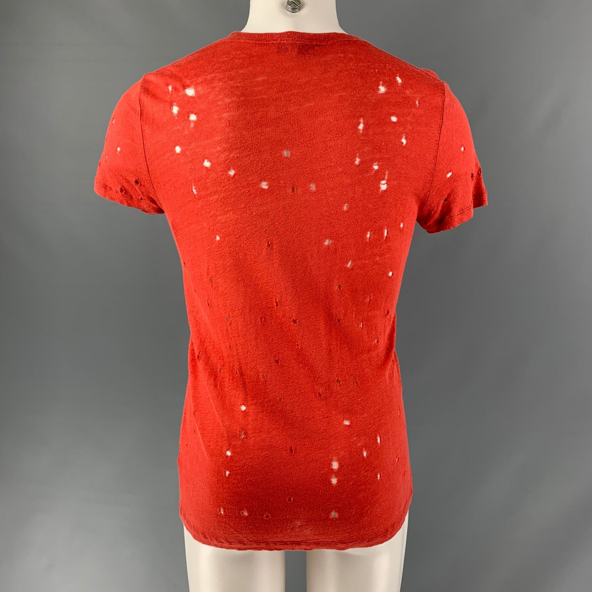 IRO Größe XS Rotes Distressed Leinen T-Shirt mit Rundhalsausschnitt im Zustand „Gut“ im Angebot in San Francisco, CA