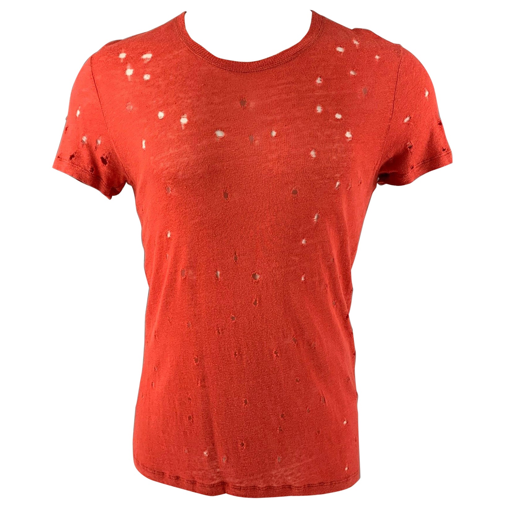 IRO Camiseta de cuello redondo de lino rojo envejecido talla XS