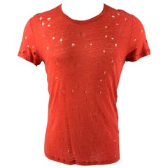IRO Camiseta de cuello redondo de lino rojo envejecido talla XS
