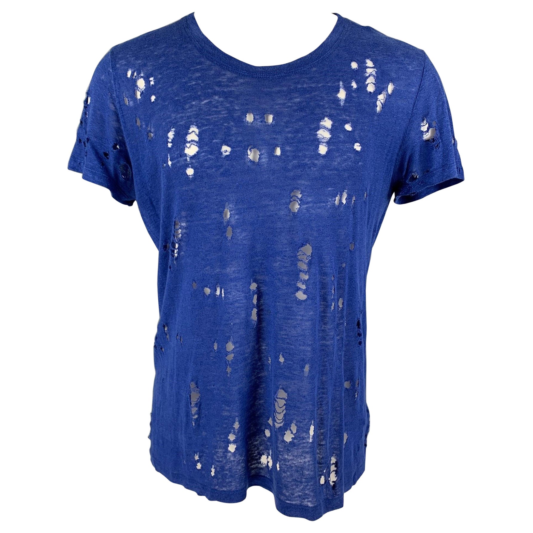 Iro Taglia XS Blu Reale Distressed Linen Crew-Neck T-shirt Clay
