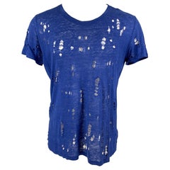 IRO T-shirt à col ras du cou en lin vieilli bleu royal taille XS
