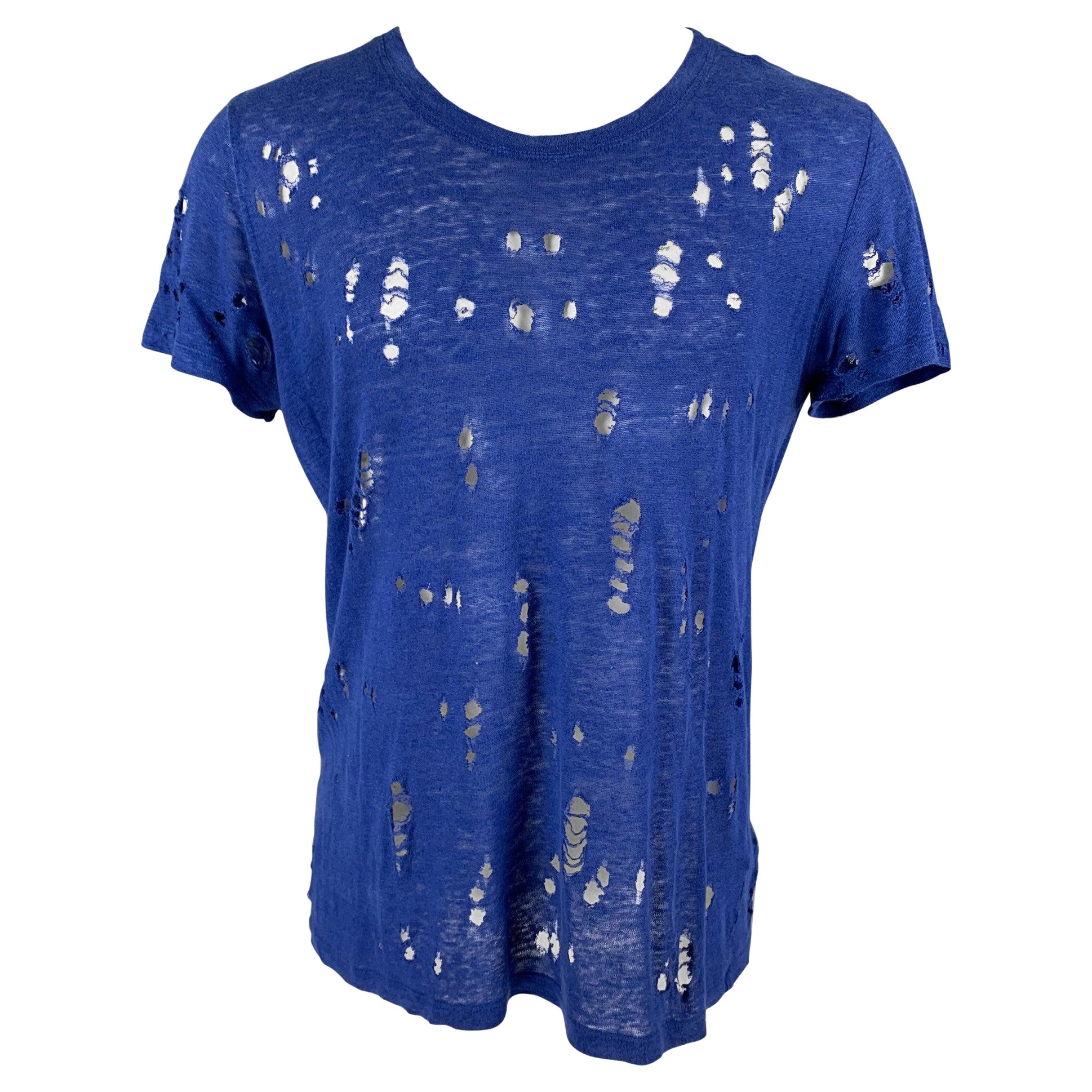 Iro Taglia XS Blu Reale Distressed Linen Crew-Neck T-shirt Clay