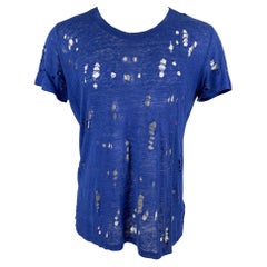 IRO T-shirt à col ras du cou en lin vieilli bleu royal taille XS