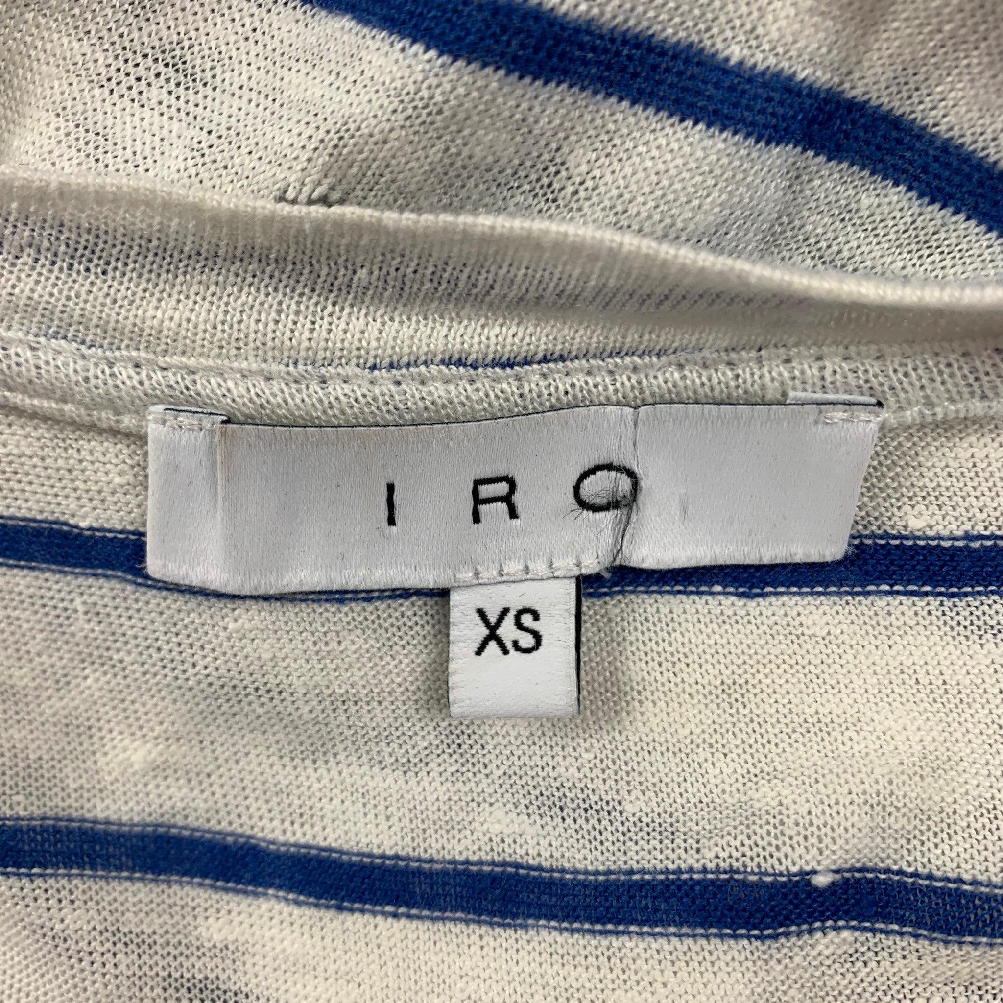 Men's IRO Size XS White Blue Stripe Linen Crew-Neck Mina T-shirt For Sale